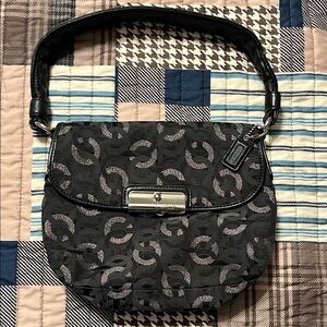 Coach Black Monogram Shoulder Bag with Curved Silhouette